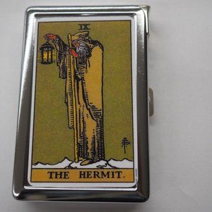 Hermit Tarot Card Cigarette Accessory Case W/Built In Butane Lighter